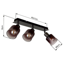 Stropní svítidlo, kov černý chrom, sklo měděné barvy a průhledné, DxŠxV:400x80x180mm, bez žárovek 3xE14, max. 40W 230V