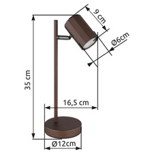 Stolní svítidlo, kov bronzový, hliník bronzový, kabel PVC černý, kolébkový vypínač na kabelu, DxŠxV:165x120x350mm, délka kabelu 1500mm, bez žárovky 1xGU10 LED, max. 5W 230V