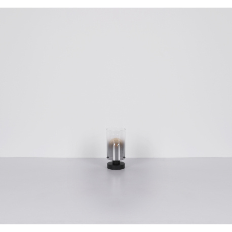 Stolní svítidlo, kov černý matný, sklo kouřové, průhledné, kabel PVC černý, kolébkový vypínač na kabelu, ø:125mm, V:263mm, délka kabelu 1500mm, bez žárovky 1xE27, max. 40W 230V