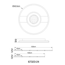 Stropní svítidlo, kov vzhled dřeva, kov černý, hliník černý matný, akryl bílý, akrylové křišťály čiré, ø:405mm, H:55mm, včetně LED 24W 230V, zdroj 3000lm, výstup 800lm, 3000K