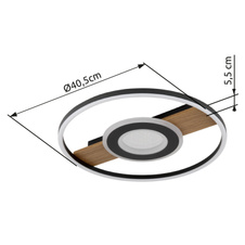 Stropní svítidlo, kov vzhled dřeva, kov černý, hliník černý matný, akryl bílý, akrylové křišťály čiré, ø:405mm, H:55mm, včetně LED 24W 230V, zdroj 3000lm, výstup 800lm, 3000K