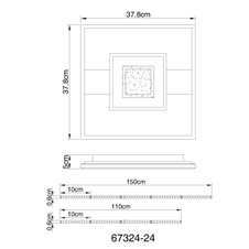 Stropní svítidlo, kov vzhled dřeva, kov černý, hliník černý matný, akryl bílý, akrylové křišťály čiré, DxŠxV:378x378x50mm, včetně LED 24W 230V, zdroj 3000lm, výstup 800lm, 3000K