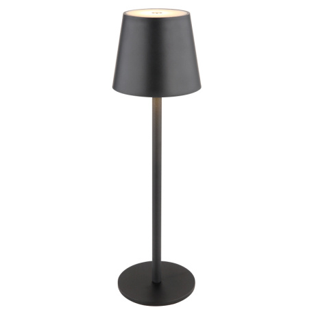 Nabíjecí stolní lampa, kov černý, plast černý a bílý, dotykové zapnutí/vypnutí, plynulá regulace dotykového stmívače, paměť, aku CR18650 1800mAh 3,7V, IP44, ø:106mm H:360mm, V:36cm nebo 24cm, LED 3W 230V, zdroj 300lm, výstup 130lm, 3000K