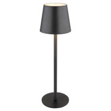 Nabíjecí stolní lampa, kov černý, plast černý a bílý, dotykové zapnutí/vypnutí, plynulá regulace dotykového stmívače, paměť, aku CR18650 1800mAh 3,7V, IP44, ø:106mm H:360mm, V:36cm nebo 24cm, LED 3W 230V, zdroj 300lm, výstup 130lm, 3000K