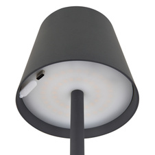 Nabíjecí stolní lampa, kov černý, plast černý a bílý, dotykové zapnutí/vypnutí, plynulá regulace dotykového stmívače, paměť, aku CR18650 1800mAh 3,7V, IP44, ø:106mm H:360mm, V:36cm nebo 24cm, LED 3W 230V, zdroj 300lm, výstup 130lm, 3000K