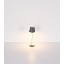 Nabíjecí stolní lampa, kov černý, plast černý a bílý, dotykové zapnutí/vypnutí, plynulá regulace dotykového stmívače, paměť, aku CR18650 1800mAh 3,7V, IP44, ø:106mm H:360mm, V:36cm nebo 24cm, LED 3W 230V, zdroj 300lm, výstup 130lm, 3000K