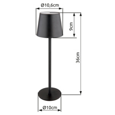 Nabíjecí stolní lampa, kov černý, plast černý a bílý, dotykové zapnutí/vypnutí, plynulá regulace dotykového stmívače, paměť, aku CR18650 1800mAh 3,7V, IP44, ø:106mm H:360mm, V:36cm nebo 24cm, LED 3W 230V, zdroj 300lm, výstup 130lm, 3000K