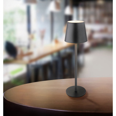 Nabíjecí stolní lampa, kov černý, plast černý a bílý, dotykové zapnutí/vypnutí, plynulá regulace dotykového stmívače, paměť, aku CR18650 1800mAh 3,7V, IP44, ø:106mm H:360mm, V:36cm nebo 24cm, LED 3W 230V, zdroj 300lm, výstup 130lm, 3000K