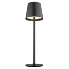 Nabíjecí stolní lampa, kov černý, plast černý a bílý, dotykové zapnutí/vypnutí, plynulá regulace dotykového stmívače, paměť, aku CR18650 1800mAh 3,7V, IP44, ø:106mm H:360mm, V:36cm nebo 24cm, LED 3W 230V, zdroj 300lm, výstup 130lm, 3000K