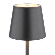 Nabíjecí stolní lampa, kov černý, plast černý a bílý, dotykové zapnutí/vypnutí, plynulá regulace dotykového stmívače, paměť, aku CR18650 1800mAh 3,7V, IP44, ø:106mm H:360mm, V:36cm nebo 24cm, LED 3W 230V, zdroj 300lm, výstup 130lm, 3000K