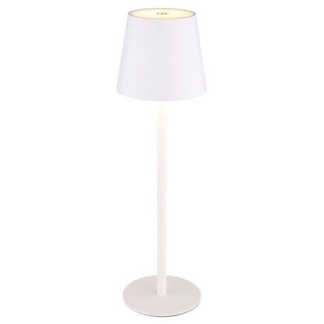 Nabíjecí stolní lampa, kov a plast bílý, kabel PVC bílý, dotykové zapnutí/vypnutí, plynulý dotykový stmívač, paměť, aku CR18650 1800mAh 3,7V, IP44, ø:106mm, H:360mm, V:36cm nebo 24cm, včetně LED 3W 230V, zdroj 300lm, výstup 130lm, 3000K