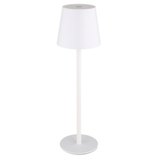 Nabíjecí stolní lampa, kov a plast bílý, kabel PVC bílý, dotykové zapnutí/vypnutí, plynulý dotykový stmívač, paměť, aku CR18650 1800mAh 3,7V, IP44, ø:106mm, H:360mm, V:36cm nebo 24cm, včetně LED 3W 230V, zdroj 300lm, výstup 130lm, 3000K