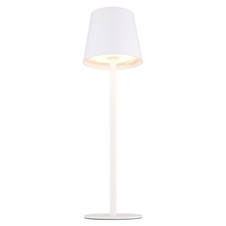 Nabíjecí stolní lampa, kov a plast bílý, kabel PVC bílý, dotykové zapnutí/vypnutí, plynulý dotykový stmívač, paměť, aku CR18650 1800mAh 3,7V, IP44, ø:106mm, H:360mm, V:36cm nebo 24cm, včetně LED 3W 230V, zdroj 300lm, výstup 130lm, 3000K