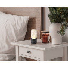 Nabíjecí stolní lampa, kov černý matný, akryl čirý, kabel PVC černý, dotykové zapnutí/vypnutí, stmívatelné, plynulé dotykové stmívání, fixace barev, USB-A 2.0 - USB-C, aku CR18650 1800mAh 3,7V, ø:190mm, H:190mm, LED 2,5W 5V 185lm 2700/6500/4000K