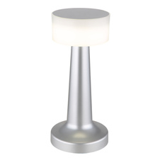 Nabíjecí stolní lampa, plast nikl, plast bílý, dotykové zapnutí/vypnutí, plynulé dotykové stmívání, aku CR18650 800mAh 3,7V, doba nabíjení cca 2 hod., ø:95mm, V:215mm, délka kabelu 1500mm, včetně LED 1W 230V, výstup 55lm, 2700/6500/4000K