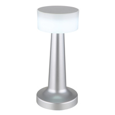 Nabíjecí stolní lampa, plast nikl, plast bílý, dotykové zapnutí/vypnutí, plynulé dotykové stmívání, aku CR18650 800mAh 3,7V, doba nabíjení cca 2 hod., ø:95mm, V:215mm, délka kabelu 1500mm, včetně LED 1W 230V, výstup 55lm, 2700/6500/4000K