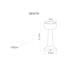 Nabíjecí stolní lampa, plast nikl, plast bílý, dotykové zapnutí/vypnutí, plynulé dotykové stmívání, aku CR18650 800mAh 3,7V, doba nabíjení cca 2 hod., ø:95mm, V:215mm, délka kabelu 1500mm, včetně LED 1W 230V, výstup 55lm, 2700/6500/4000K