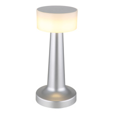 Nabíjecí stolní lampa, plast nikl, plast bílý, dotykové zapnutí/vypnutí, plynulé dotykové stmívání, aku CR18650 800mAh 3,7V, doba nabíjení cca 2 hod., ø:95mm, V:215mm, délka kabelu 1500mm, včetně LED 1W 230V, výstup 55lm, 2700/6500/4000K