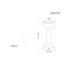 Nabíjecí stolní lampa, plast černý a bílý, dotykové zapnutí/vypnutí, plynulé dotykové stmívání, aku CR18650 800mAh 3,7V, doba nabíjení cca 2 hod., ø:95mm, V:215mm, délka kabelu 1500mm, včetně LED 1W 230V, výstup 55lm, 2700/6500/4000K