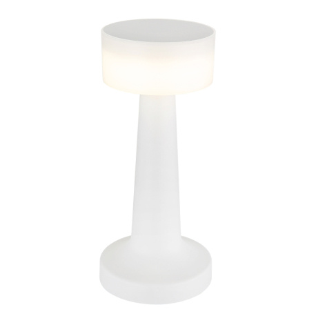 Nabíjecí stolní lampa, plast bílý, dotykové zapnutí/vypnutí, plynulé dotykové stmívání, aku CR18650 800mAh 3,7V, doba nabíjení cca 2 hod., ø:95mm, V:215mm, délka kabelu 1200mm, včetně LED 1W 230V, výstup 55lm, 2700/6500/4000K