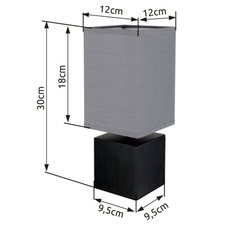 Stolní svítidlo dřevo černé, textil antracit, kabel PVC černý, kolébkový vypínač na kabelu, DxŠxV:120x120x300mm, délka kabelu 1500mm, bez žárovky 1xE27 7W 230V