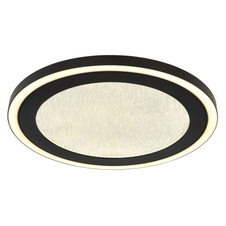 Stropní svítidlo, kov černý matný, plast černý matný/bílý, několik úrovní pomocí nástěnného vypínače, paměť, úrovně svícení: 1.vnitřní světlo, 2.vnější prstenec, 3.obojí dohromady, Ø:34cm, V:4cm, LED 24W 230V, zdroj 2900lm, výstup 500lm, 4000K