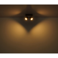 Nástěnné svítidlo, kov černý matný, MDF imitace dřeva, DxŠxV:22x6x15,2cm, bez žárovek 2xGU10, max. 35W 230V
