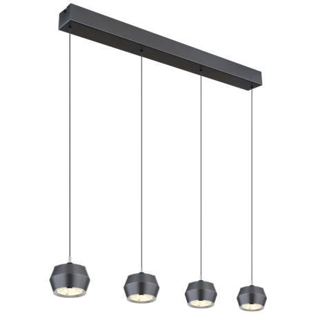 Závěsné svítidlo, kov/hliník šedý matný, akryl bílý, chromový kroužek, kabel PVC černý, DxŠxV: 81x10x180cm, výškově nastavitelné od 50-180 cm, LED 24W 230V, zdroj 2900lm, výstup 1000lm, 3000K