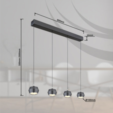Závěsné svítidlo, kov/hliník šedý matný, akryl bílý, chromový kroužek, kabel PVC černý, DxŠxV: 81x10x180cm, výškově nastavitelné od 50-180 cm, LED 24W 230V, zdroj 2900lm, výstup 1000lm, 3000K