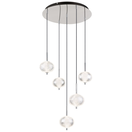 Závěsné svítidlo, pochromovaný kov, čirý akryl, černý PVC kabel, několik úrovní pomocí nástěnného spínače, paměťová funkce, možnost zkrácení výšky, ø: 57cm, výška: 150cm, LED 33 W 230 V, zdroj 3725 lm, výstup 2704 lm, CCT 3000/4500/6500K