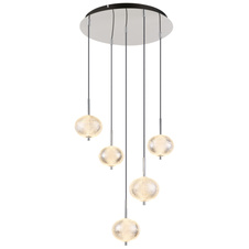 Závěsné svítidlo, pochromovaný kov, čirý akryl, černý PVC kabel, několik úrovní pomocí nástěnného spínače, paměťová funkce, možnost zkrácení výšky, ø: 57cm, výška: 150cm, LED 33 W 230 V, zdroj 3725 lm, výstup 2704 lm, CCT 3000/4500/6500K