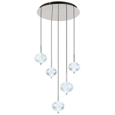 Závěsné svítidlo, pochromovaný kov, čirý akryl, černý PVC kabel, několik úrovní pomocí nástěnného spínače, paměťová funkce, možnost zkrácení výšky, ø: 57cm, výška: 150cm, LED 33 W 230 V, zdroj 3725 lm, výstup 2704 lm, CCT 3000/4500/6500K
