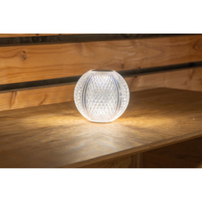 Nabíjecí stolní lampa, čirý akryl, plast nikl matný, černý PVC kabel, dotykové zapínání/vypínání, plynulý dotykový stmívač, paměť, baterie CR18650 1800mAh, 3,7V, nabíjení cca 4h, svícení 4-6h., ø: 12cm, LED 2W 230V, zdroj 180lm, výstup 85lm, 3000K