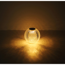 Nabíjecí stolní lampa, čirý akryl, plast nikl matný, černý PVC kabel, dotykové zapínání/vypínání, plynulý dotykový stmívač, paměť, baterie CR18650 1800mAh, 3,7V, nabíjení cca 4h, svícení 4-6h., ø: 12cm, LED 2W 230V, zdroj 180lm, výstup 85lm, 3000K