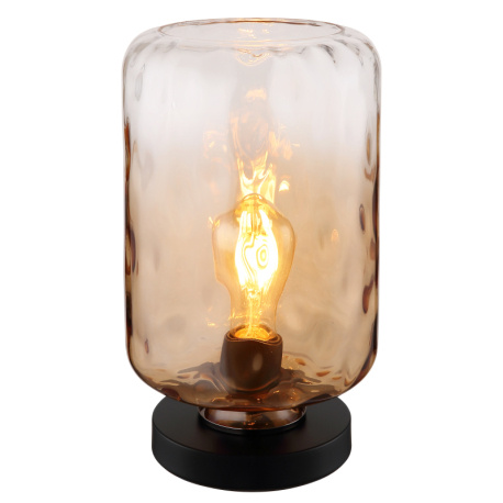 Stolní lampa, kov černý matný, sklo jantarové/čiré, kabel PVC černý, kolébkový vypínač na kabelu, ø: 19cm, výška: 33cm, délka kabelu 150cm, bez žárovky 1xE27, max. 60W 230V