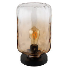 Stolní lampa, kov černý matný, sklo jantarové/čiré, kabel PVC černý, kolébkový vypínač na kabelu, ø: 19cm, výška: 33cm, délka kabelu 150cm, bez žárovky 1xE27, max. 60W 230V