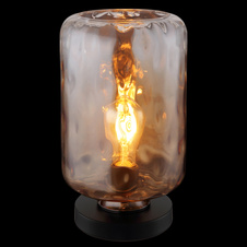 Stolní lampa, kov černý matný, sklo jantarové/čiré, kabel PVC černý, kolébkový vypínač na kabelu, ø: 19cm, výška: 33cm, délka kabelu 150cm, bez žárovky 1xE27, max. 60W 230V