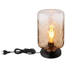 Stolní lampa, kov černý matný, sklo jantarové/čiré, kabel PVC černý, kolébkový vypínač na kabelu, ø: 19cm, výška: 33cm, délka kabelu 150cm, bez žárovky 1xE27, max. 60W 230V