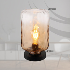 Stolní lampa, kov černý matný, sklo jantarové/čiré, kabel PVC černý, kolébkový vypínač na kabelu, ø: 19cm, výška: 33cm, délka kabelu 150cm, bez žárovky 1xE27, max. 60W 230V