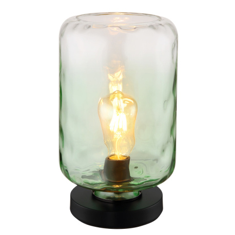 Stolní lampa, kov černý matný, sklo zelené/čiré, kabel PVC černý, kolébkový vypínač na kabelu, ø: 19cm, výška: 33cm, délka kabelu 150cm, bez žárovky 1xE27, max. 60W 230V