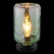 Stolní lampa, kov černý matný, sklo zelené/čiré, kabel PVC černý, kolébkový vypínač na kabelu, ø: 19cm, výška: 33cm, délka kabelu 150cm, bez žárovky 1xE27, max. 60W 230V