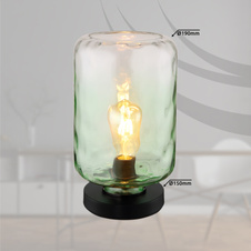 Stolní lampa, kov černý matný, sklo zelené/čiré, kabel PVC černý, kolébkový vypínač na kabelu, ø: 19cm, výška: 33cm, délka kabelu 150cm, bez žárovky 1xE27, max. 60W 230V