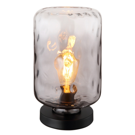 Stolní lampa, kov černý matný, sklo kouřové/čiré, kabel PVC černý, kolébkový vypínač na kabelu, ø: 19cm, výška: 33cm, délka kabelu 150cm, bez žárovky 1xE27, max. 60W 230V