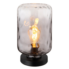 Stolní lampa, kov černý matný, sklo kouřové/čiré, kabel PVC černý, kolébkový vypínač na kabelu, ø: 19cm, výška: 33cm, délka kabelu 150cm, bez žárovky 1xE27, max. 60W 230V