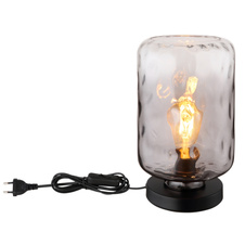 Stolní lampa, kov černý matný, sklo kouřové/čiré, kabel PVC černý, kolébkový vypínač na kabelu, ø: 19cm, výška: 33cm, délka kabelu 150cm, bez žárovky 1xE27, max. 60W 230V