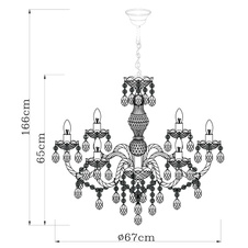 Závěsné svítidlo, kov, chrom, černý, akrylové křišťály, Ø67cm, V:166cm, bez žárovek 6xE14, max. 40W 230V.