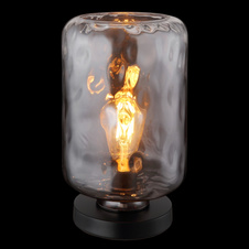 Stolní lampa, kov černý matný, sklo kouřové/čiré, kabel PVC černý, kolébkový vypínač na kabelu, ø: 19cm, výška: 33cm, délka kabelu 150cm, bez žárovky 1xE27, max. 60W 230V