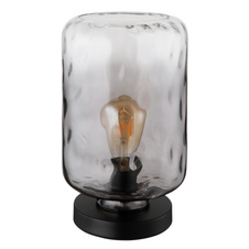 Stolní lampa, kov černý matný, sklo kouřové/čiré, kabel PVC černý, kolébkový vypínač na kabelu, ø: 19cm, výška: 33cm, délka kabelu 150cm, bez žárovky 1xE27, max. 60W 230V