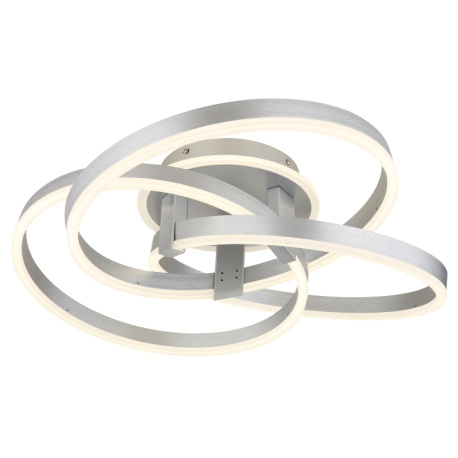 Stropní svítidlo, broušený hliník, kov šedý mat, akryl bílý mat, stmívatelné, několik úrovní pomocí nástěnného vypínače, paměť, noční světlo, dálkové ovládání, DxŠxV:60x57,5x20cm, LED 56W 230V, zdroj 688-649 6000K