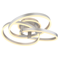 Stropní svítidlo, broušený hliník, kov šedý mat, akryl bílý mat, stmívatelné, několik úrovní pomocí nástěnného vypínače, paměť, noční světlo, dálkové ovládání, DxŠxV:60x57,5x20cm, LED 56W 230V, zdroj 688-649 6000K